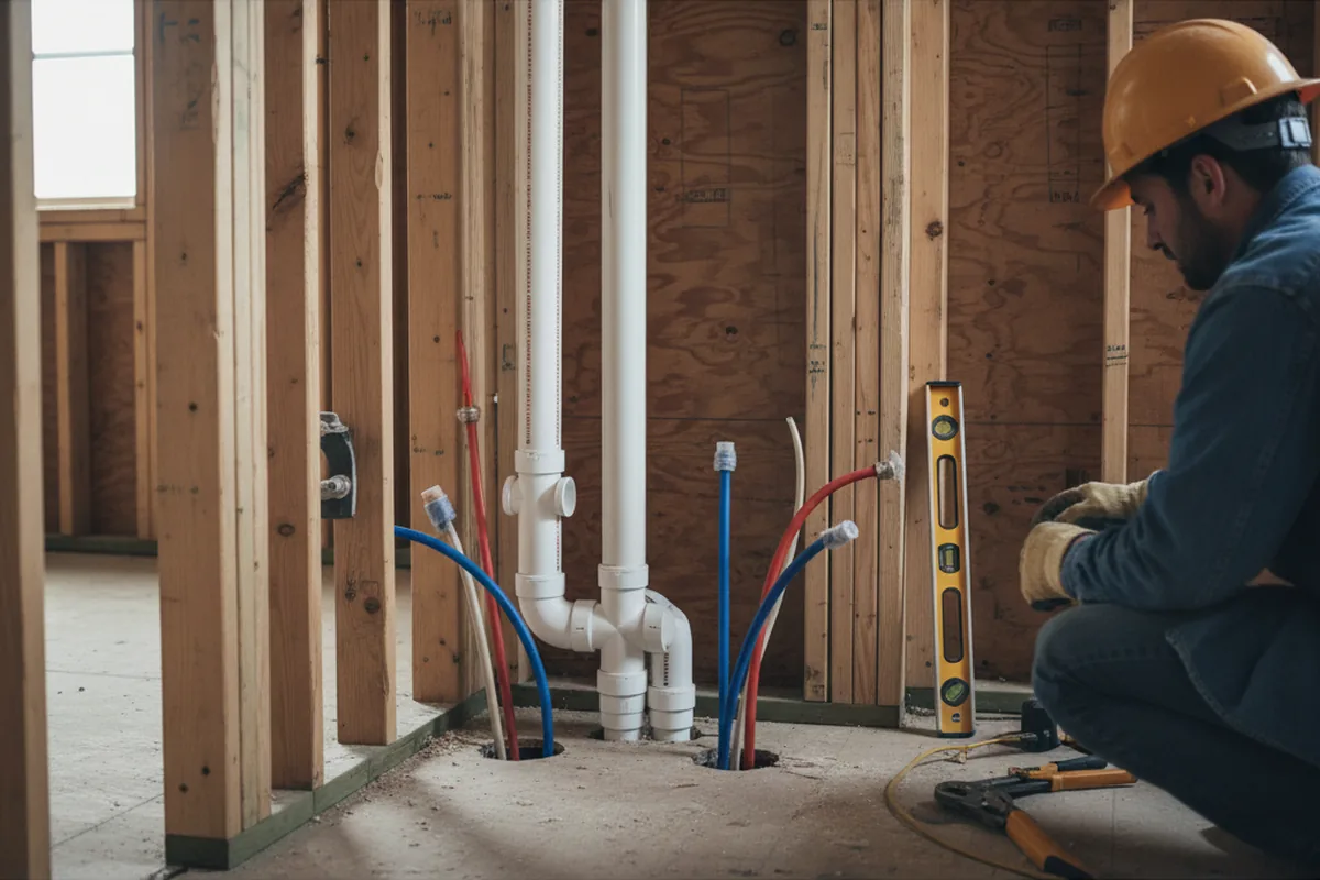 Drain and supply rough-in during Sump Pump Repair in Pacolet Mills